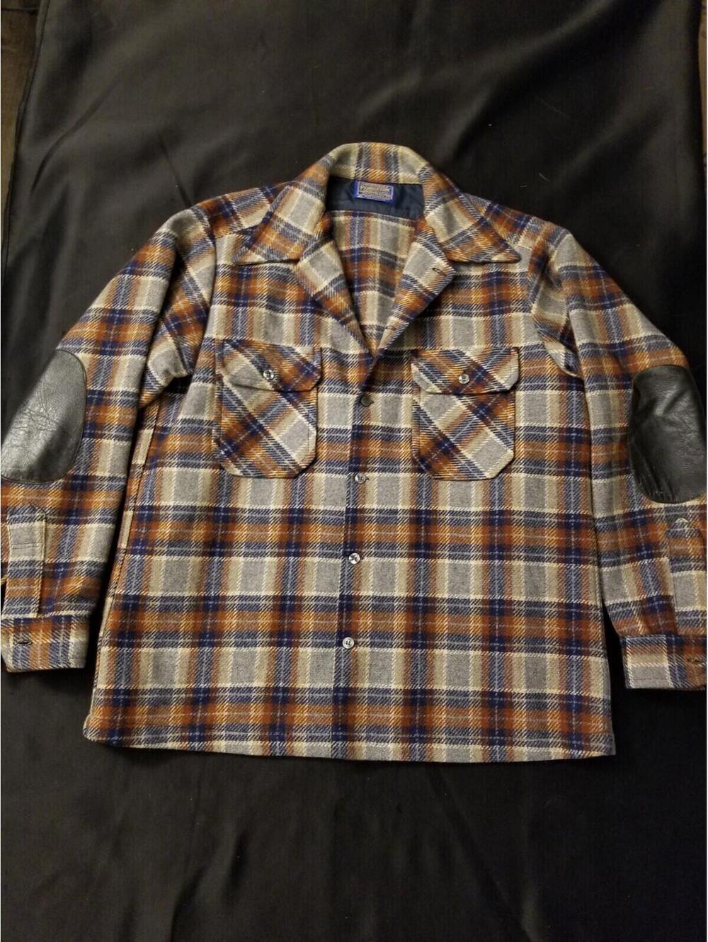 Vtg Pendleton Wool Cruiser Heavy Shirt Jacket Plaid Mens L Rare Leather Elbow